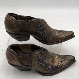 BCBGirls Bronze Leather Embroidered Western Bootie/Shoe  Size 6.5